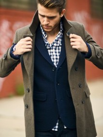 brown mens jacket with blue