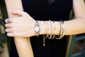 Stacking Diamond Bracelets with a Watch