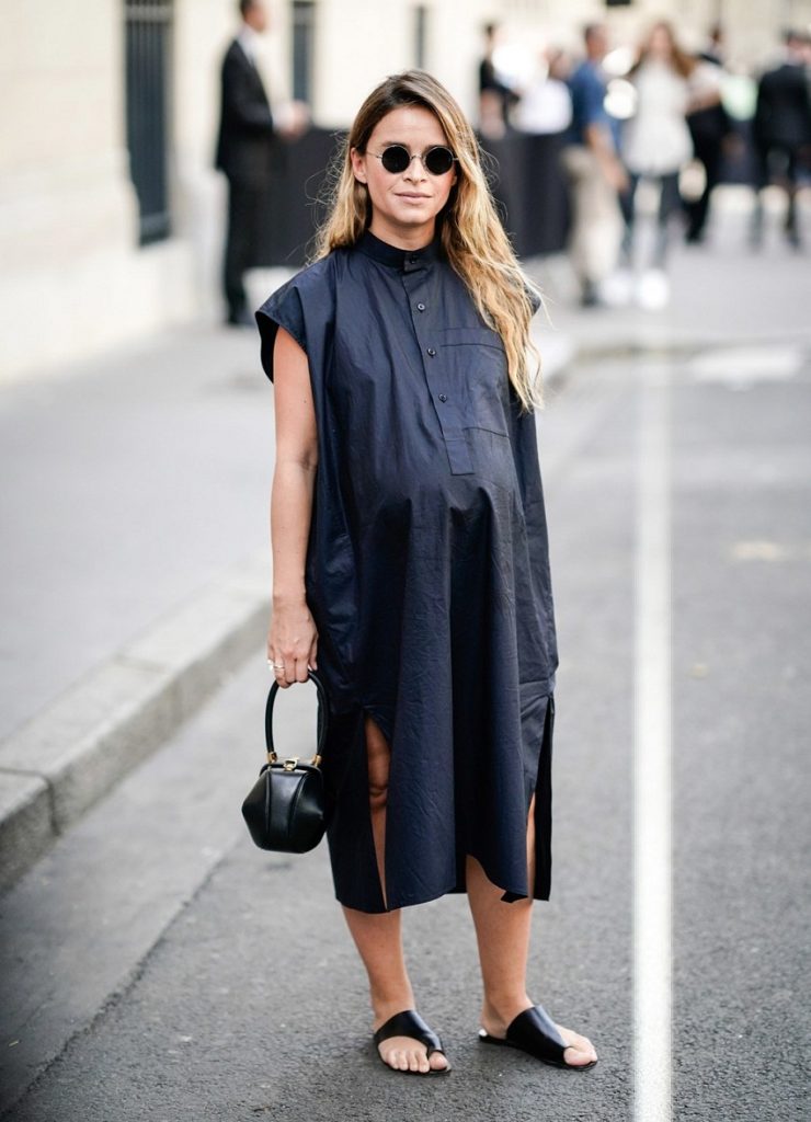 Oversized Maternity Shirt Dress Outfit for